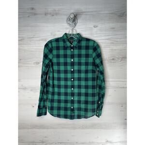 J.Crew Mercantile Shirt Womens XS Green Navy Buffalo Check Plaid Button Down